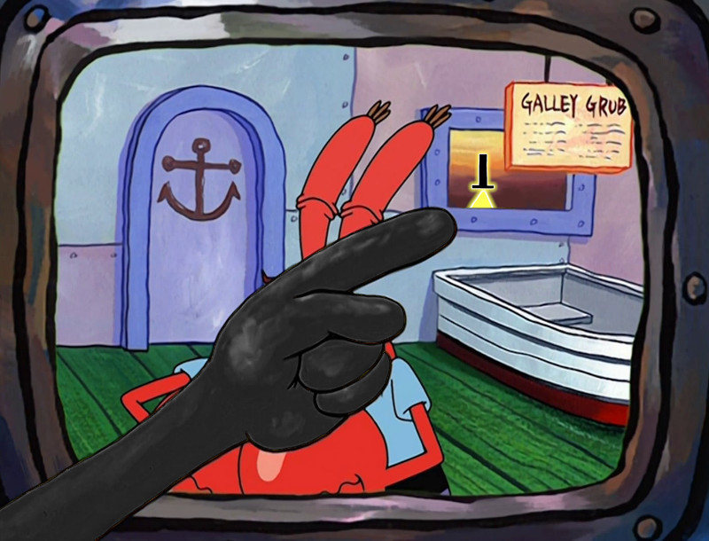 spongebob squarepants meme where spongebob points at self in background of video - but edit to be bill cipher instead. nothing else about this screenshot is different
