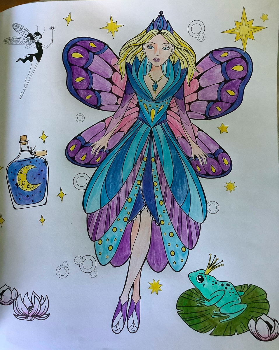 purple blue faerie colour page